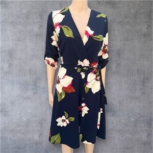 Monteau Navy Floral Midi Dress